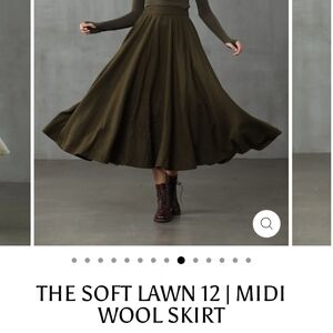 Linennaive The Soft Lawn 12 Midi Wool Skirt Olive Drab XS